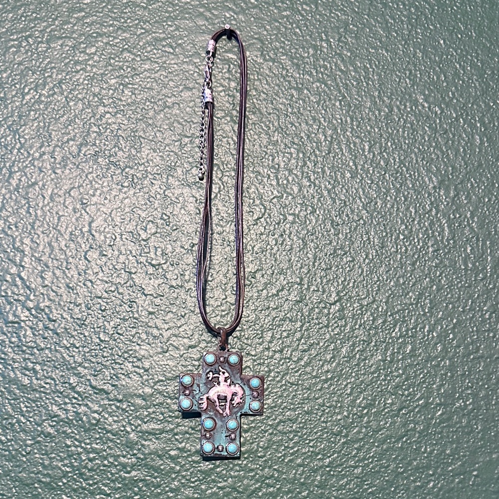 Silver and Turquoise Cross Pendant Necklace